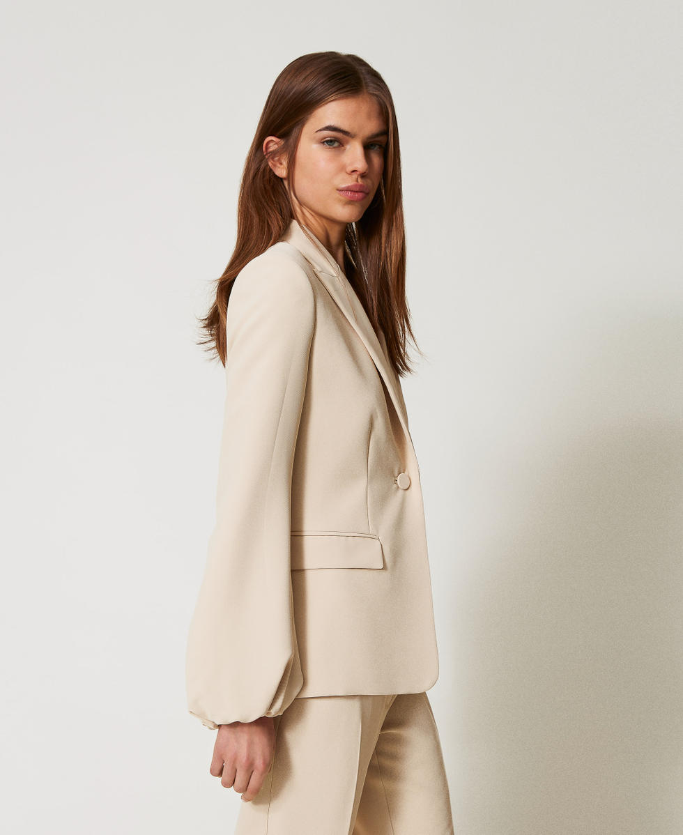 Blazer en cr&ecirc;pe avec manches fronc&eacute;es Delicate Beige Femme 251TP2320_12140_05