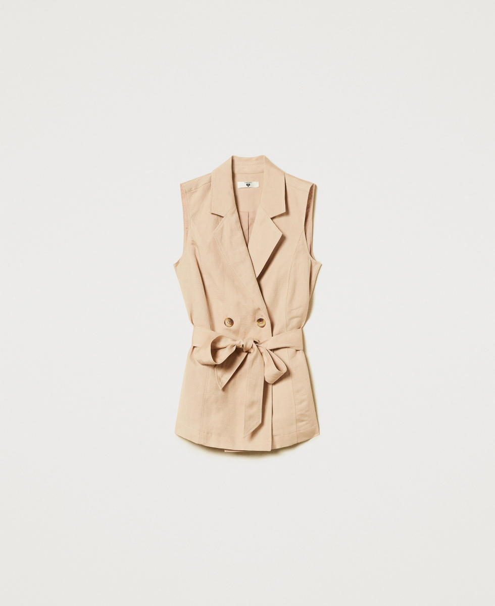 Linen blend sleeveless jacket with belt Rose Desert Woman 251LL2BDD_12109_S0