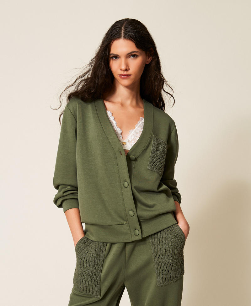 Cardigan aus Scuba-Gewebe mit H&auml;kelarbeit &bdquo;Thyme&ldquo;-Gr&uuml;n Frau 261LL2GEE_12843_01