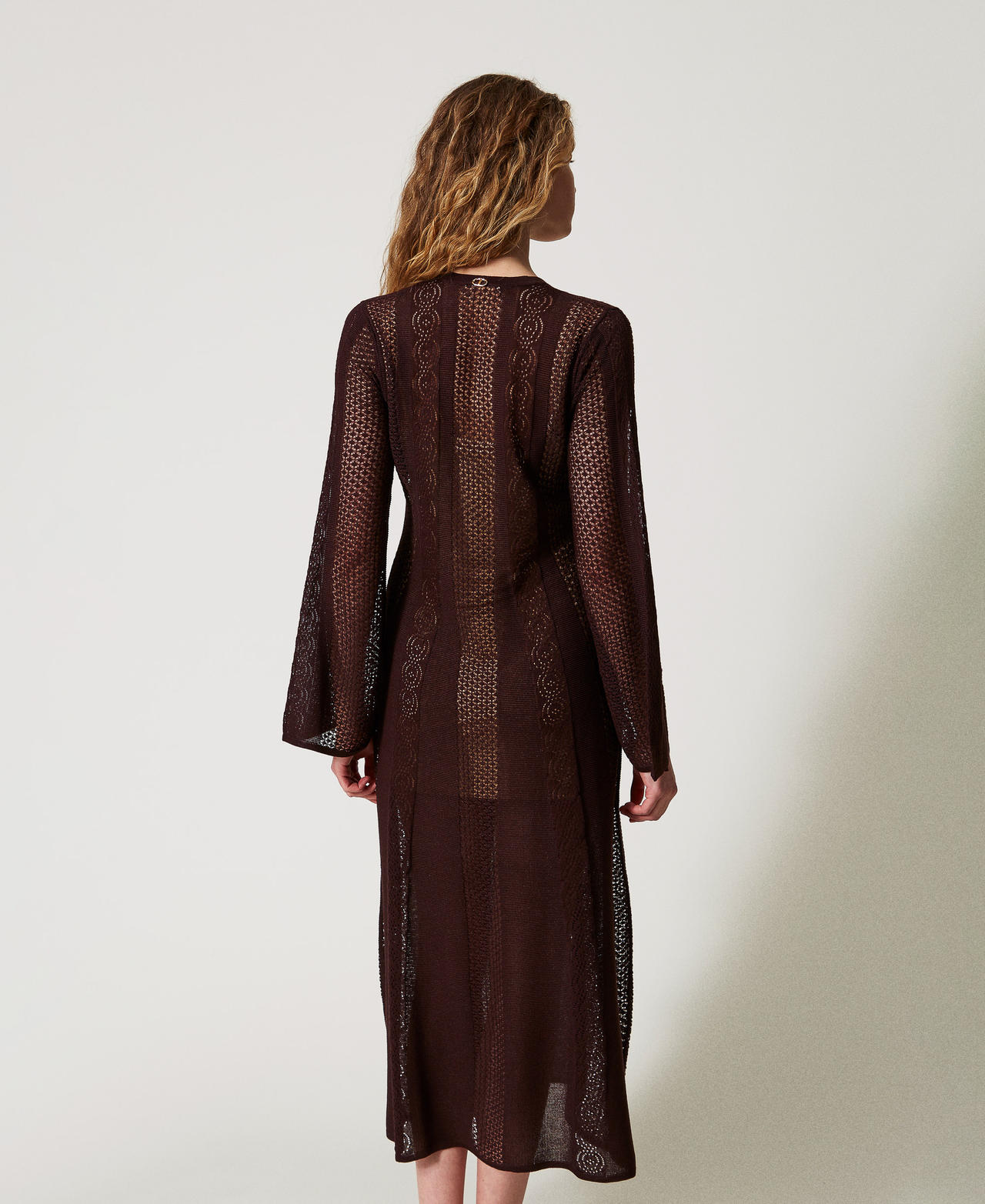 Robe longue en maille ajourée Coffee Femme 251TT3050_00203_03