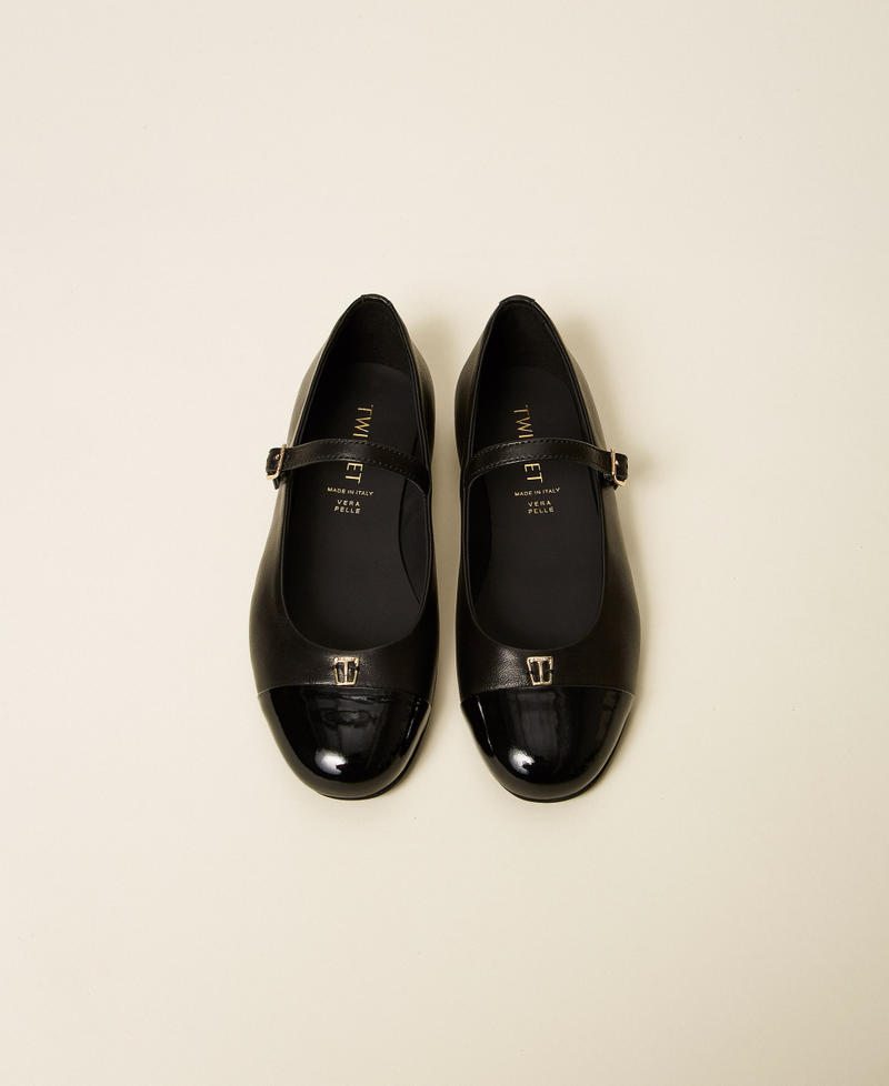Leather ballerinas with logo and strap Black Girl 262GCJ026_00006_04