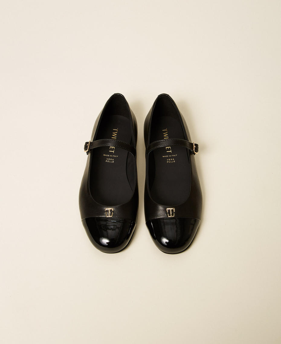 Leather ballerinas with logo and strap Black Girl 262GCJ026_00006_04