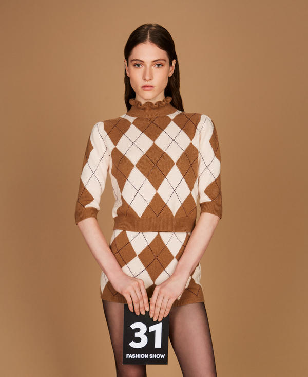 Diamond pattern jacquard wool blend jumper