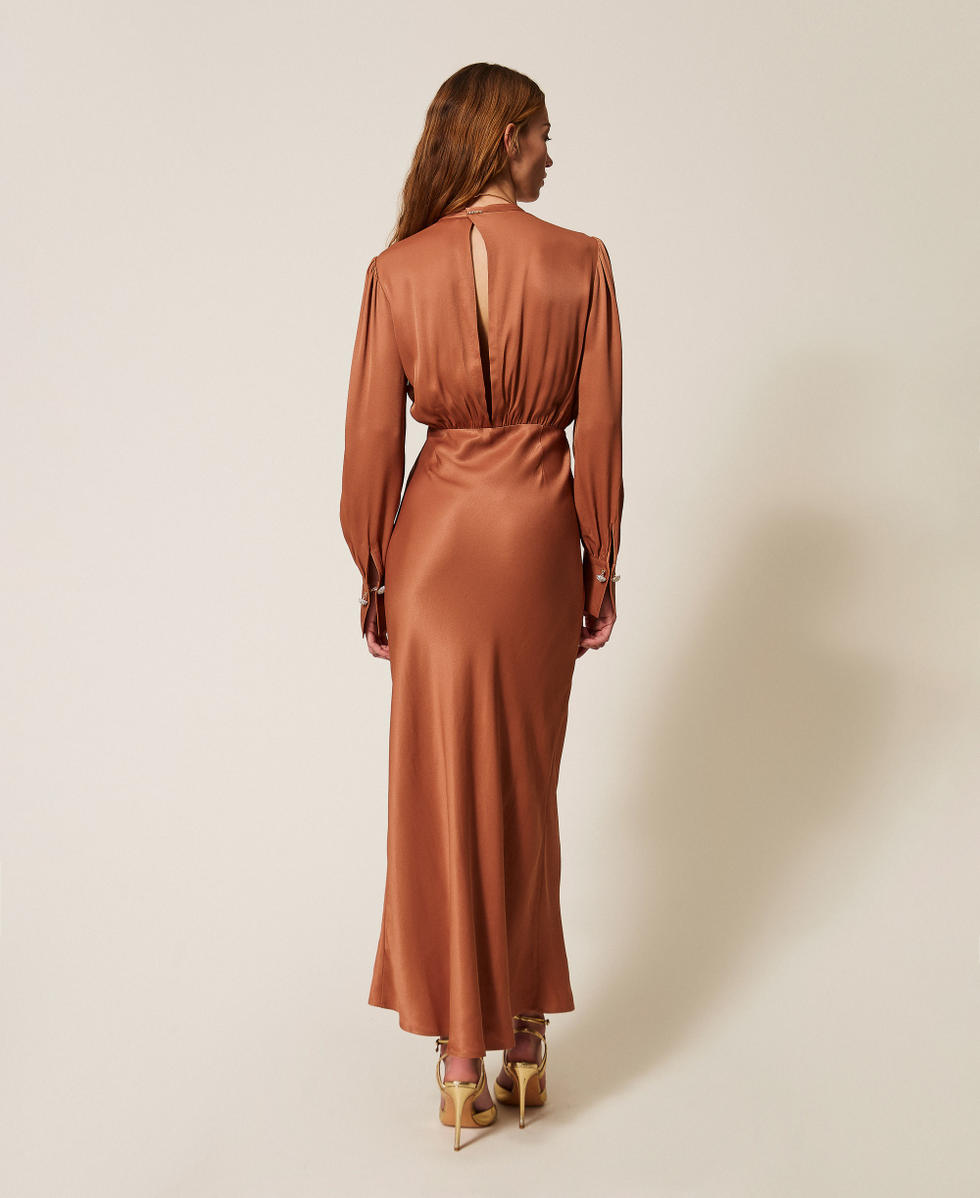Long satin dress Mocha Mousse Brown Woman 261TP2761_13168_03