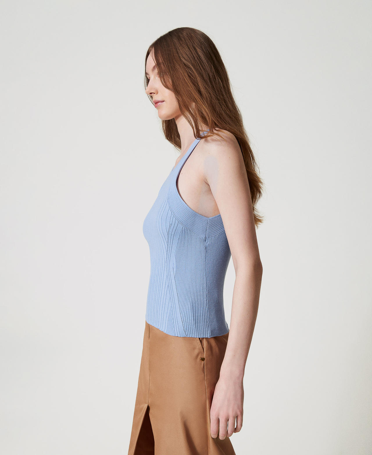 Fitted rib knit top Light Blue Topaz Woman 251LL3FCC_12106_02
