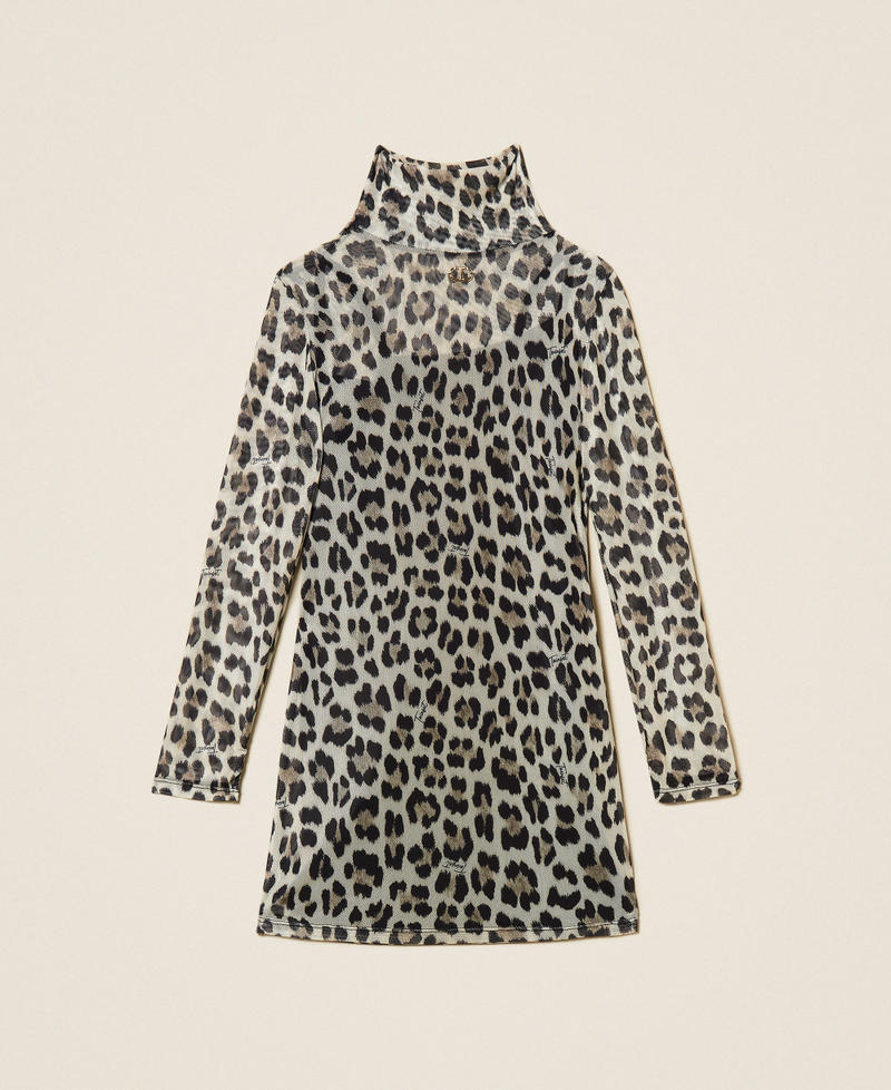 Short animal print tulle dress Leopard Print Girl 252GJ2350_12700_S0