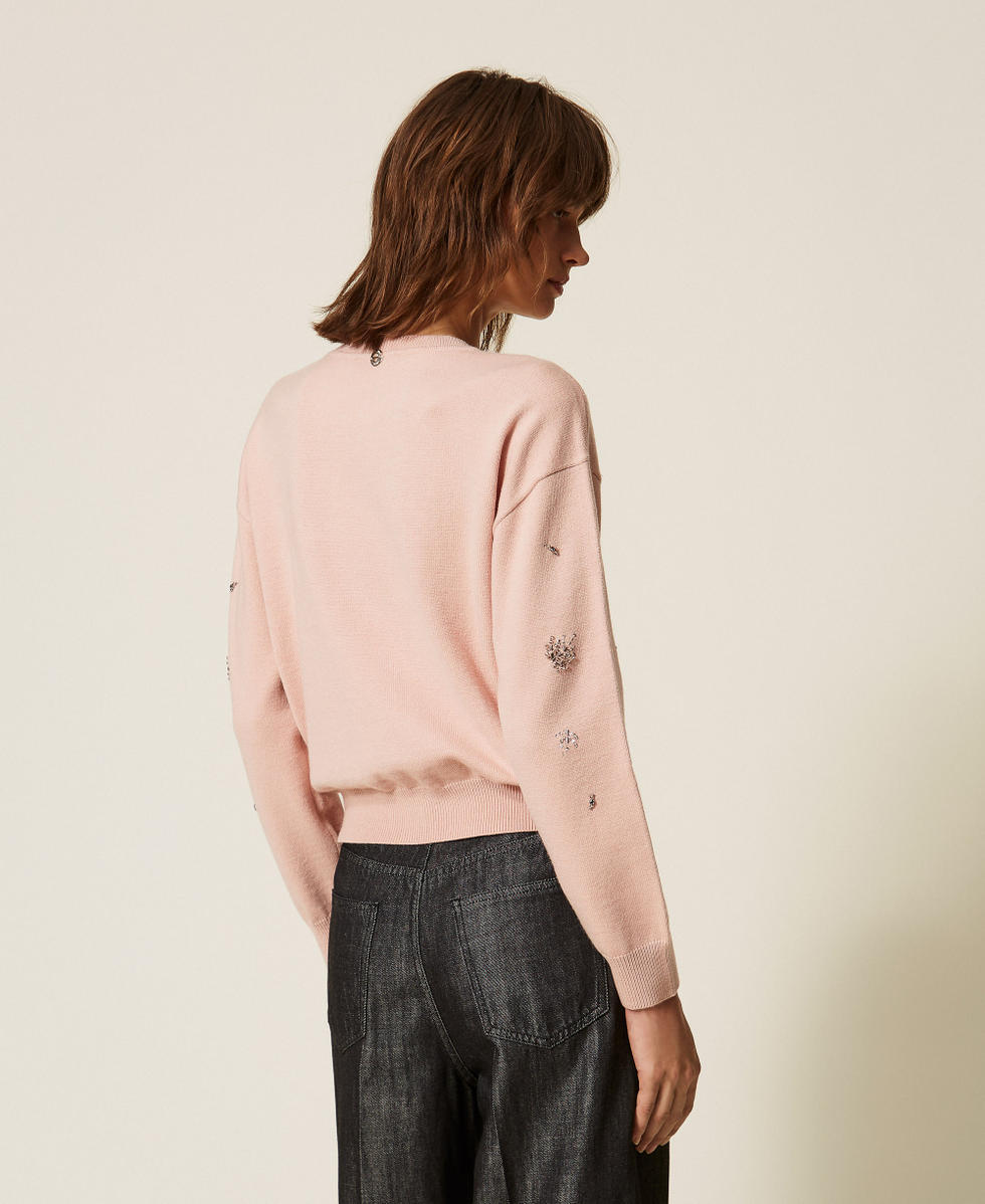 Pull ras-du-cou avec broderie  Rose Smoke Femme 262AP3181_00496_03