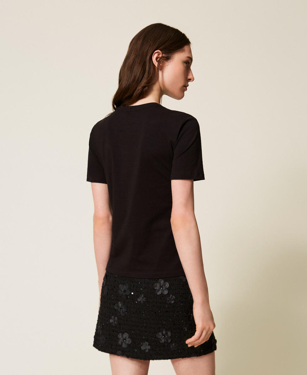 Camiseta de corte regular con bordado y logotipo Negro Mujer 252TP2051_00006_03