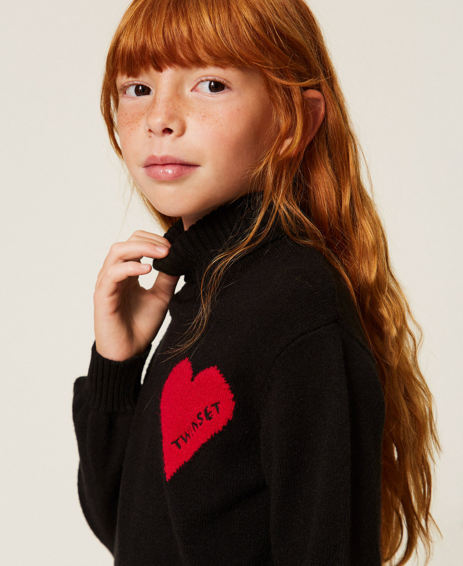Turtleneck jumper with heart and logo Black/"Magenta" Heart Red Girl 262GJ3040_13774_PD