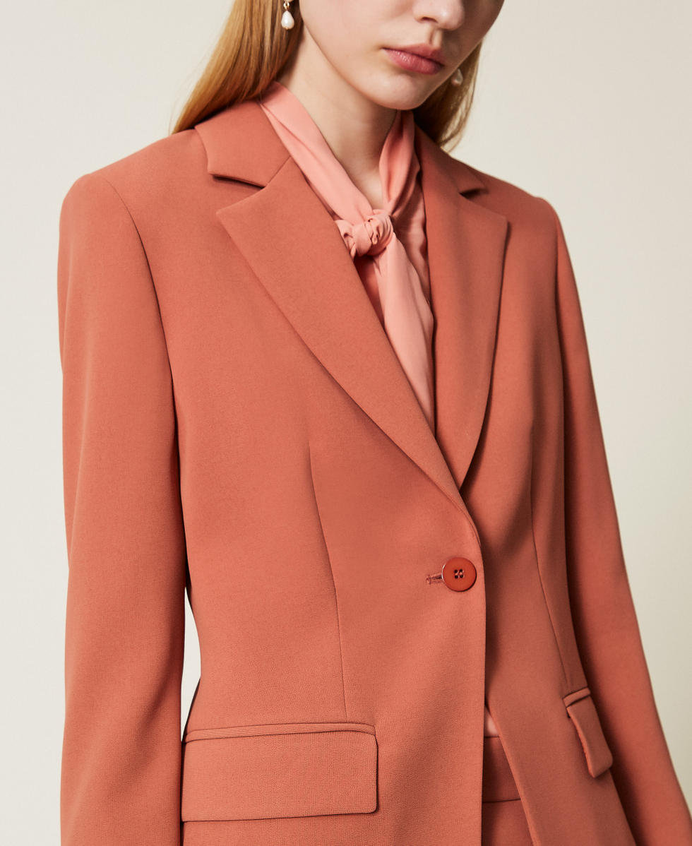 Single-breasted cr&ecirc;pe blazer Rust Brown Woman 252TP2162_12608_04