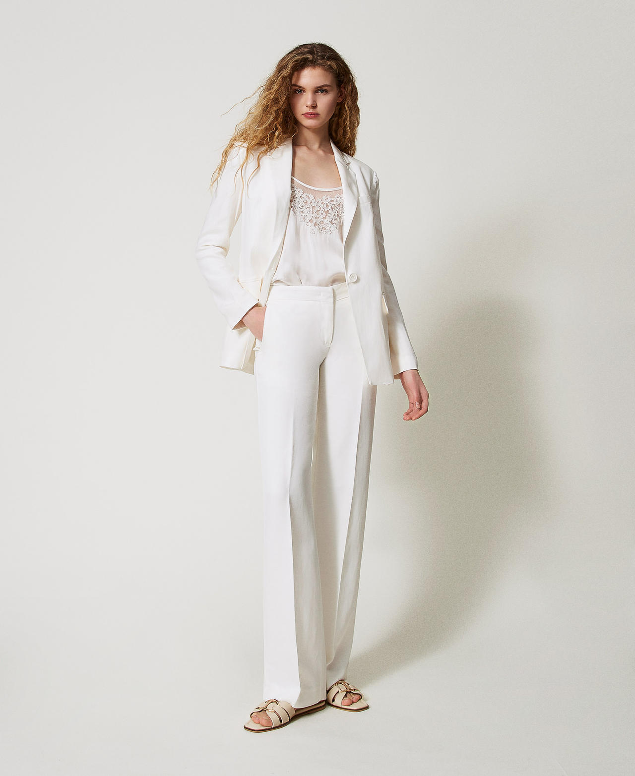 Pantalon droit avec poches Blanc Sugar Femme 251TT2303_00632_01