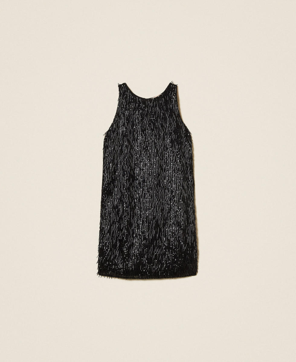 Abito corto con frange di paillettes