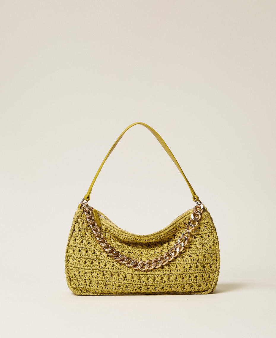 Large crocheted raffia Liliane bag Avocado Oil Green Woman 261TD8080_12117_01