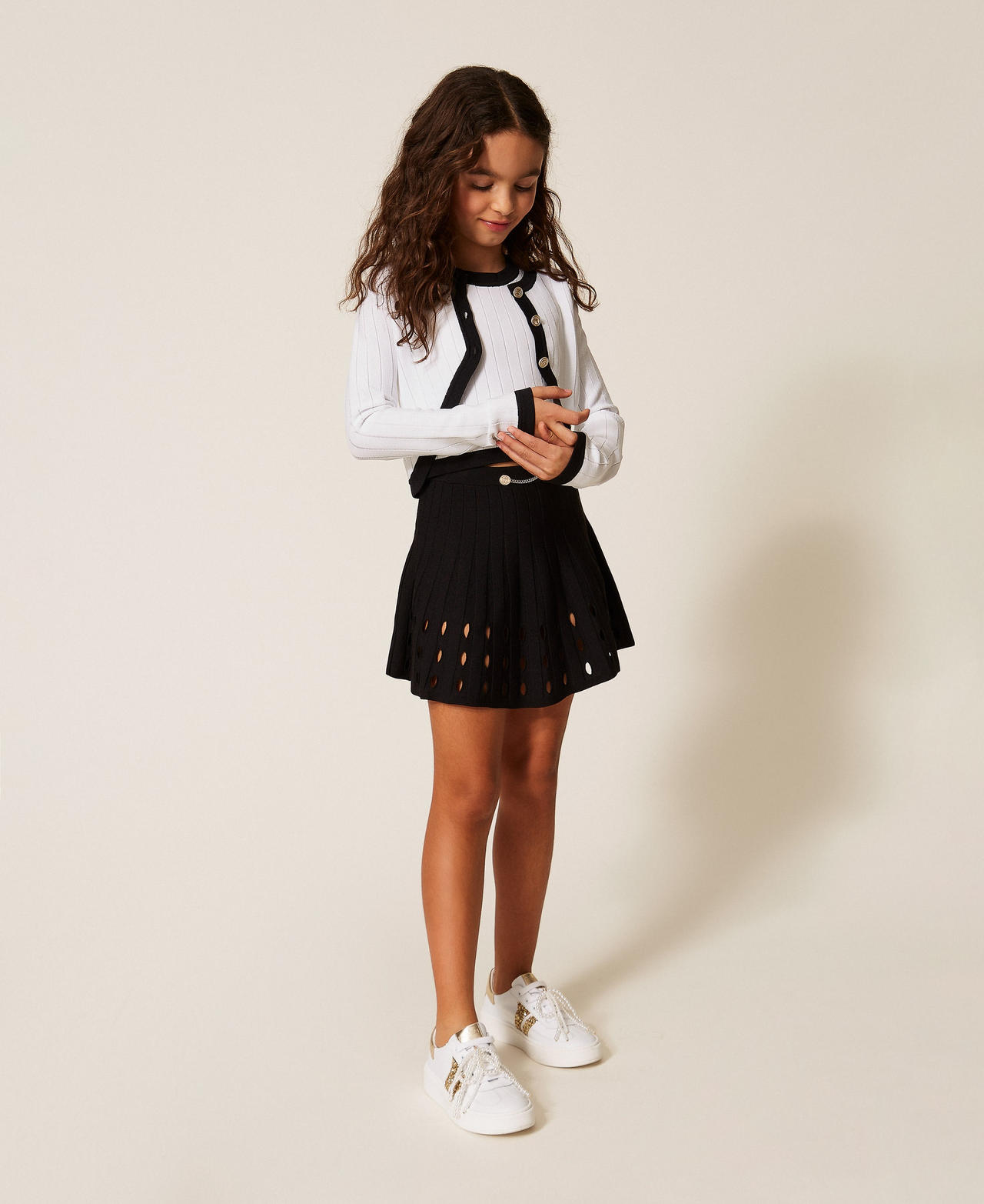 Twinset Girls Black Short Openwork Knit Skirt