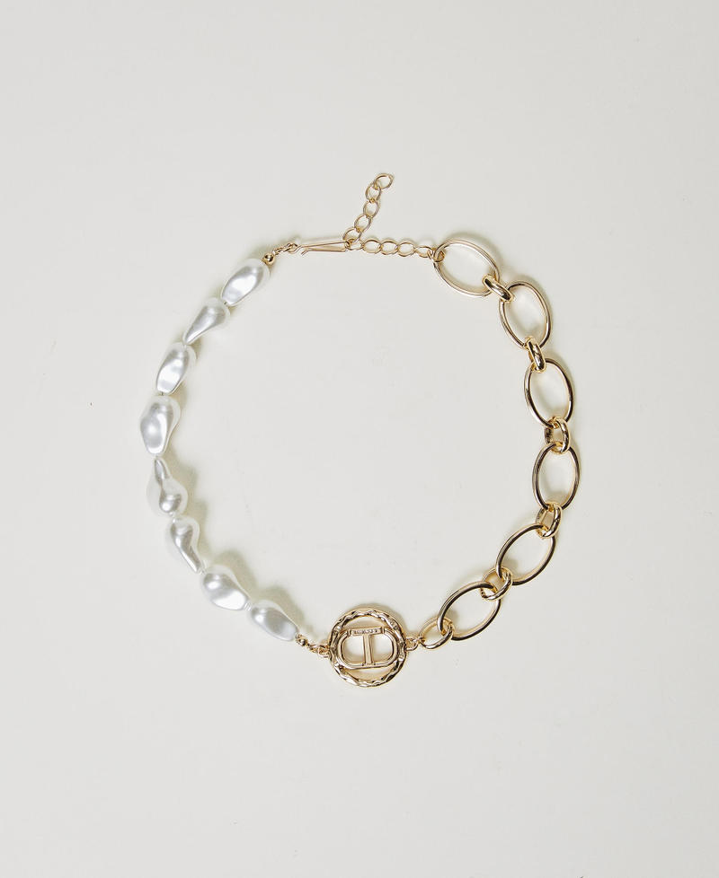 Choker necklace with Oval T and pearls New Gold Woman 251TO5380_10630_01