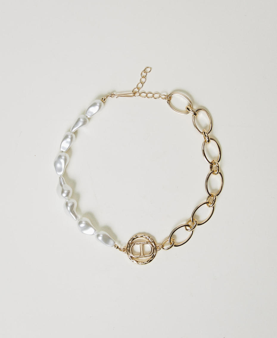 Choker necklace with Oval T and pearls New Gold Woman 251TO5380_10630_01