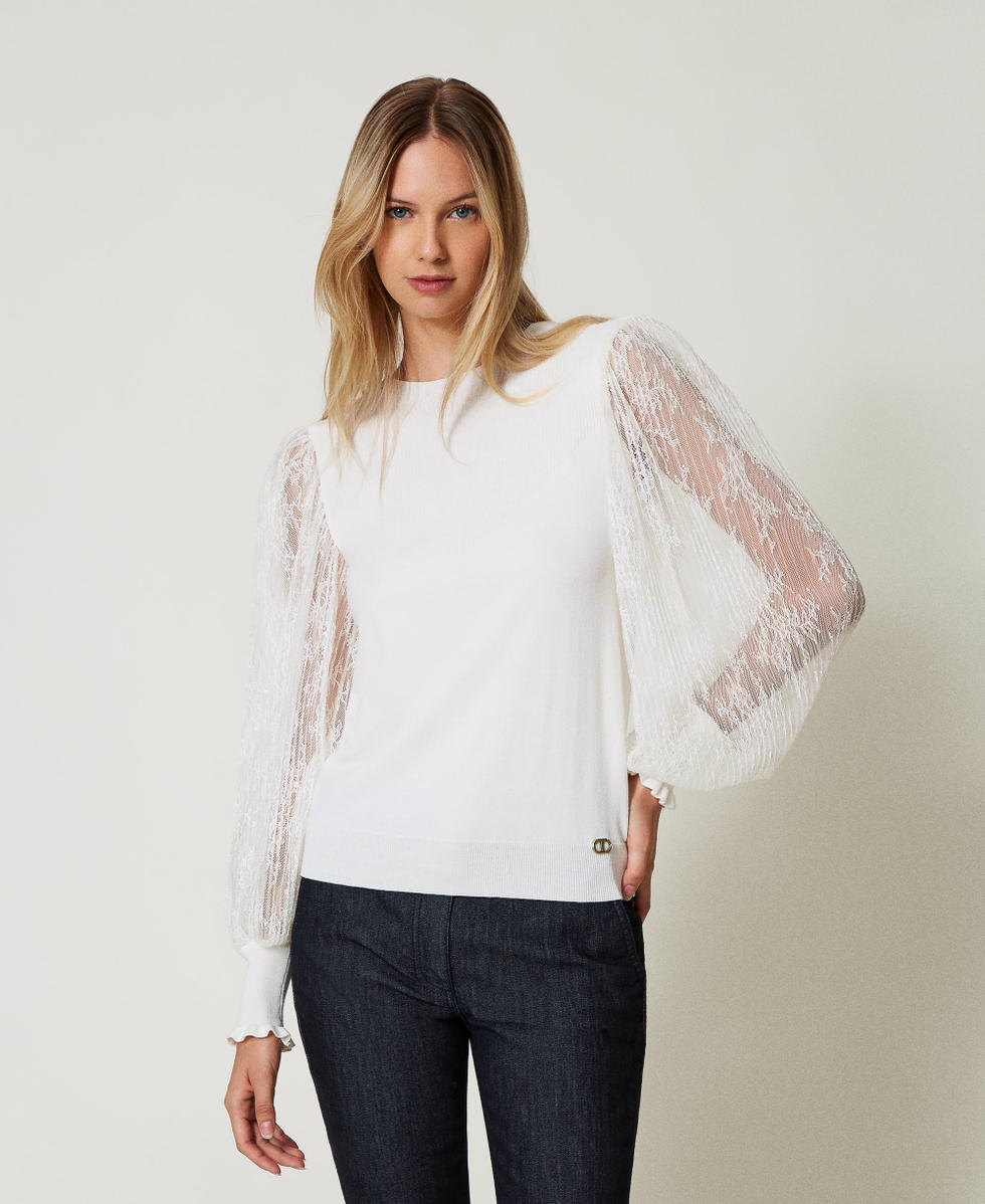 White sweater with lace sleeves top