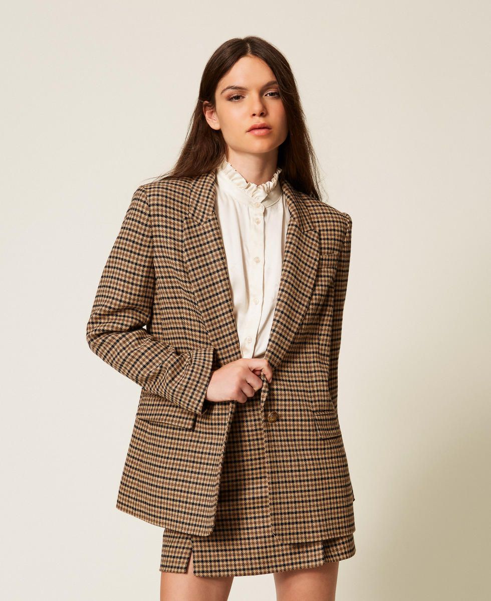 Wool blend chequered blazer Camel/Black Small Check Woman 252TT2420_12884_01