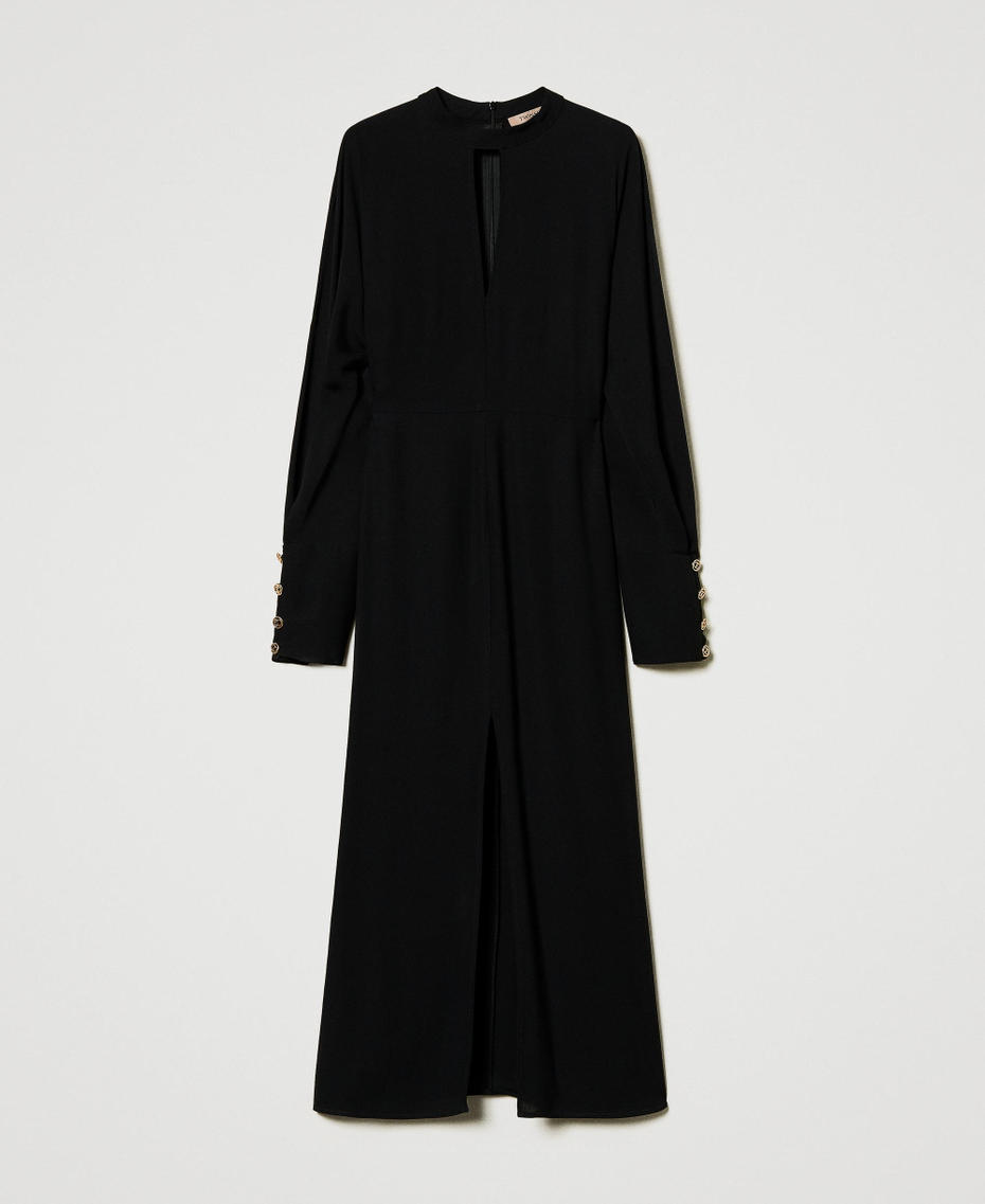 Long crêpe georgette dress Black Woman 242TT2321_00006_S0