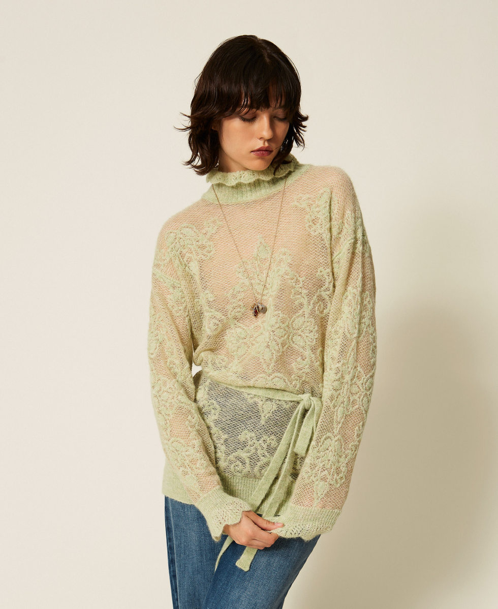 Jacquard alpaca blend maxi jumper Sage Woman 262TP3342_13618_02