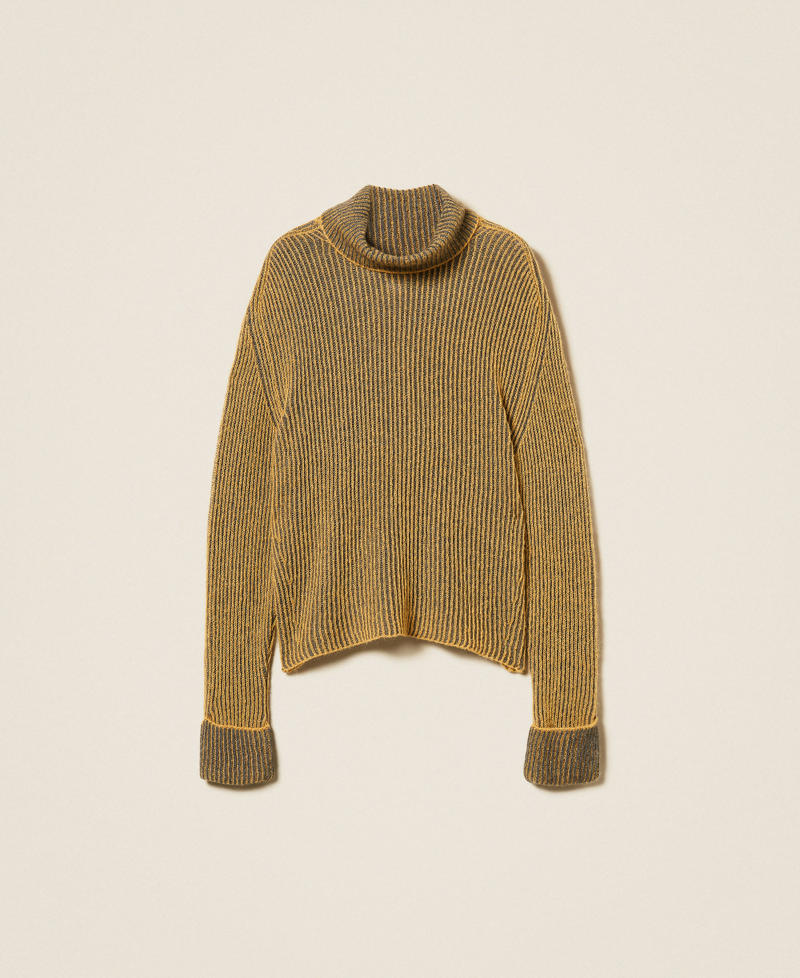 Wool blend vanisé turtle neck jumper Mustard/Dark Grey Melange Woman 252TF3010_12999_S0