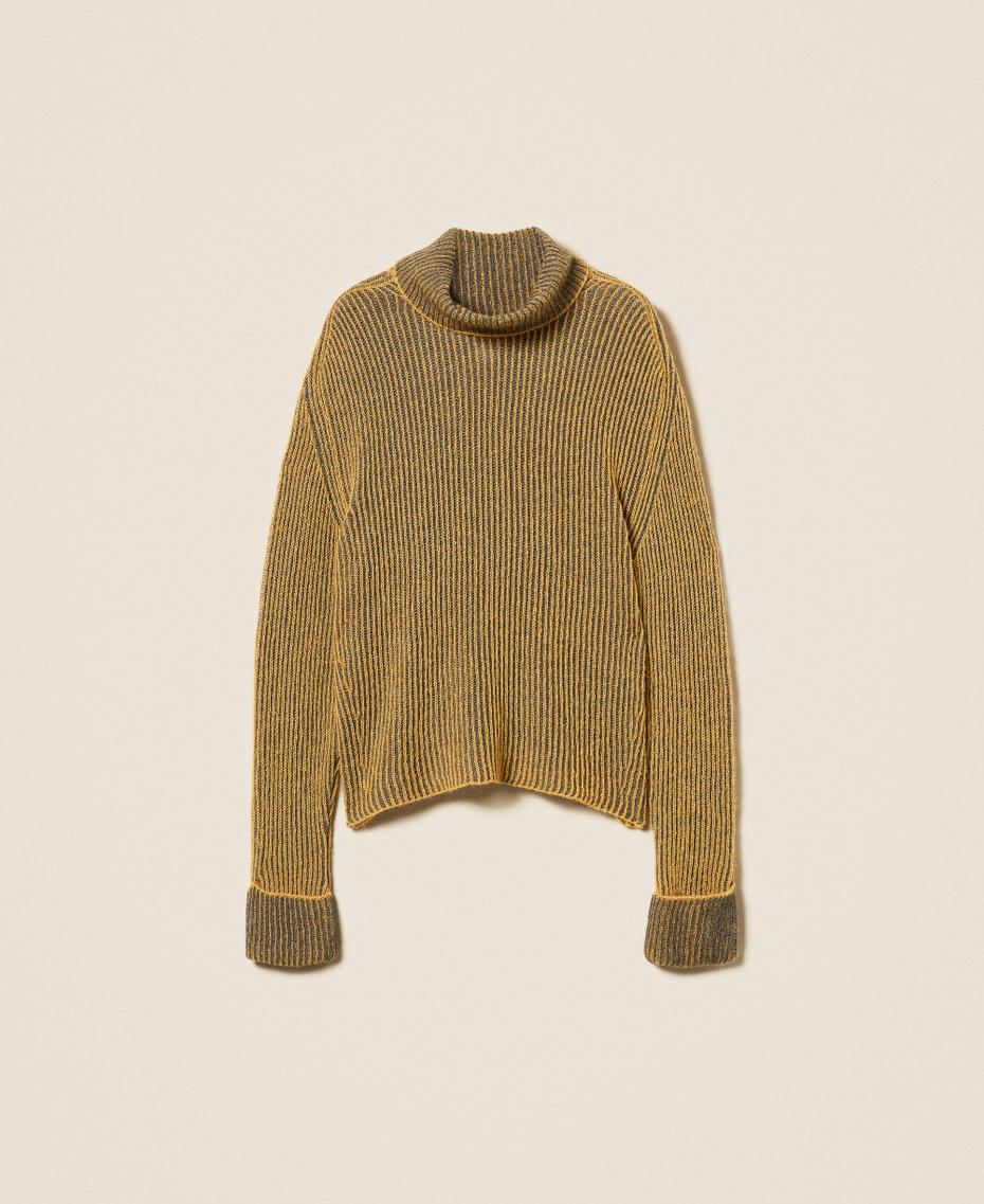 Wool blend vanisé turtle neck jumper Mustard/Dark Grey Melange Woman 252TF3010_12999_S0