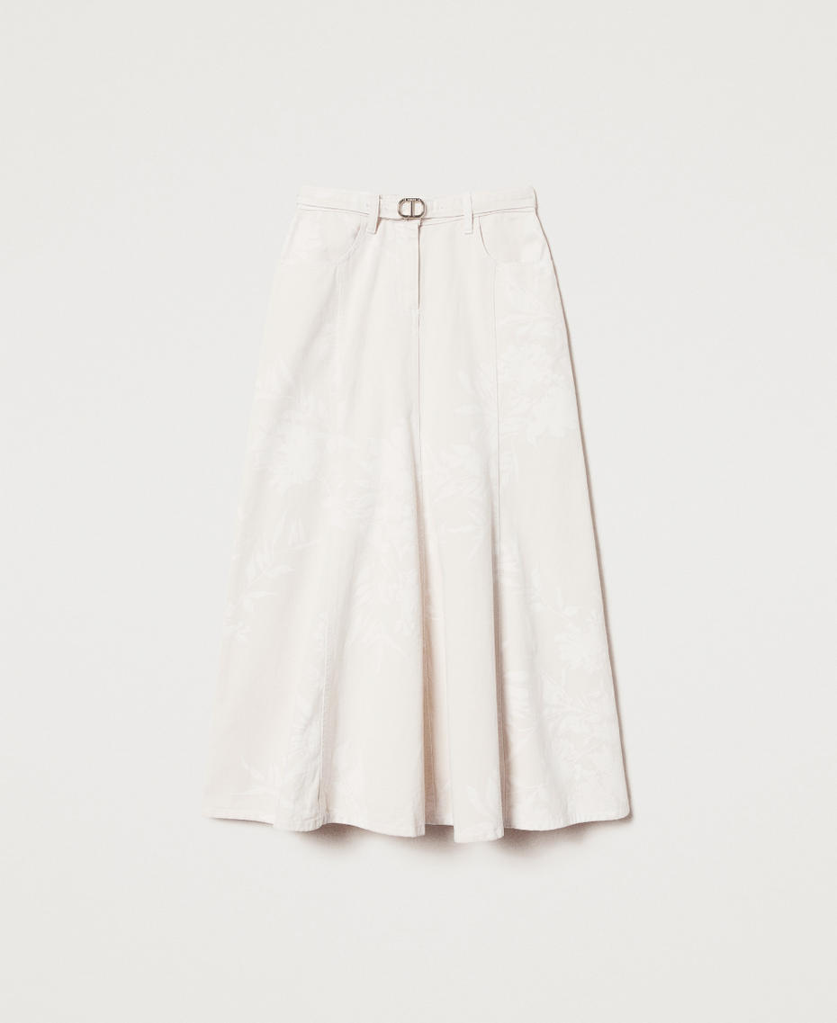 Long skirt in floral bull Snow/Parchment Floral Print Woman 251TT2204_12493_S0