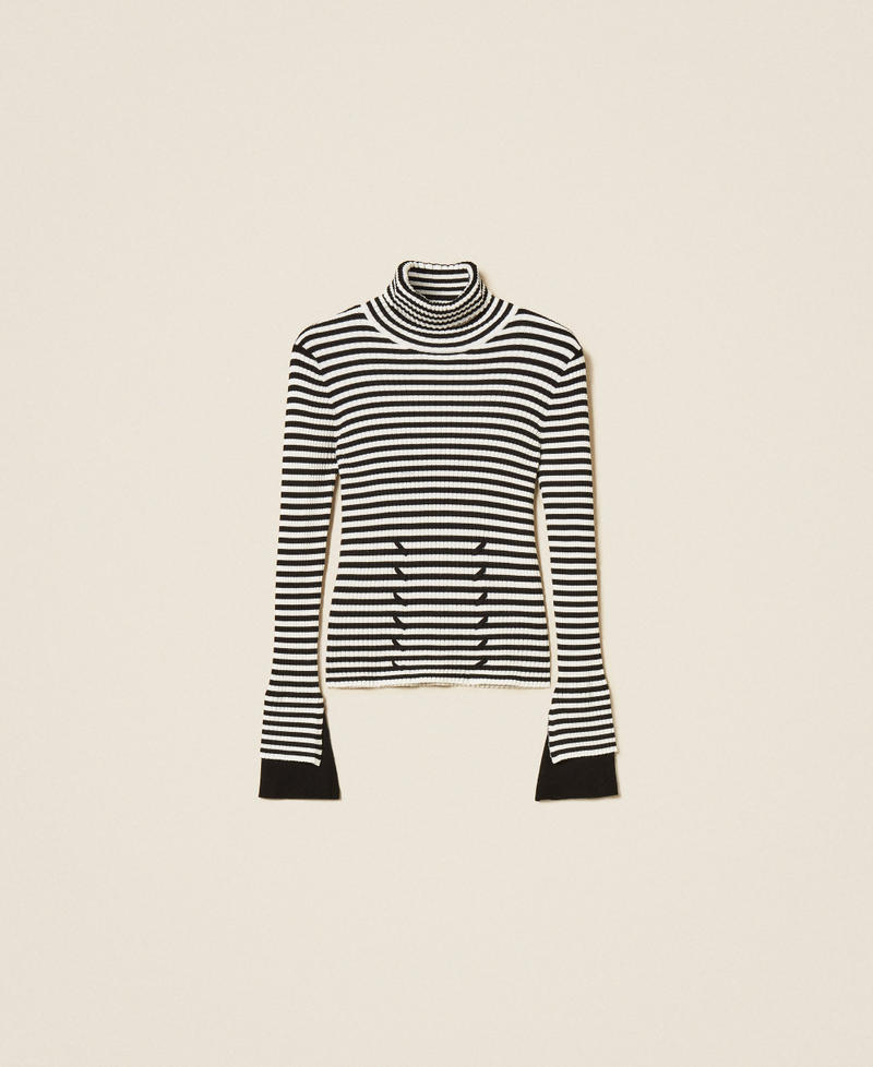 Pull col montant ray&eacute; Rayure Noir/Blanc "Neige" Femme 262AP3250_13764_S0