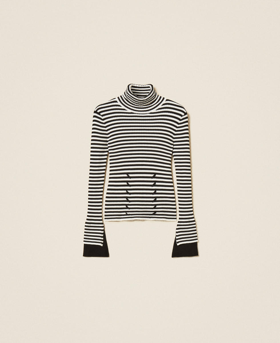 Pull col montant ray&eacute; Rayure Noir/Blanc "Neige" Femme 262AP3250_13764_S0