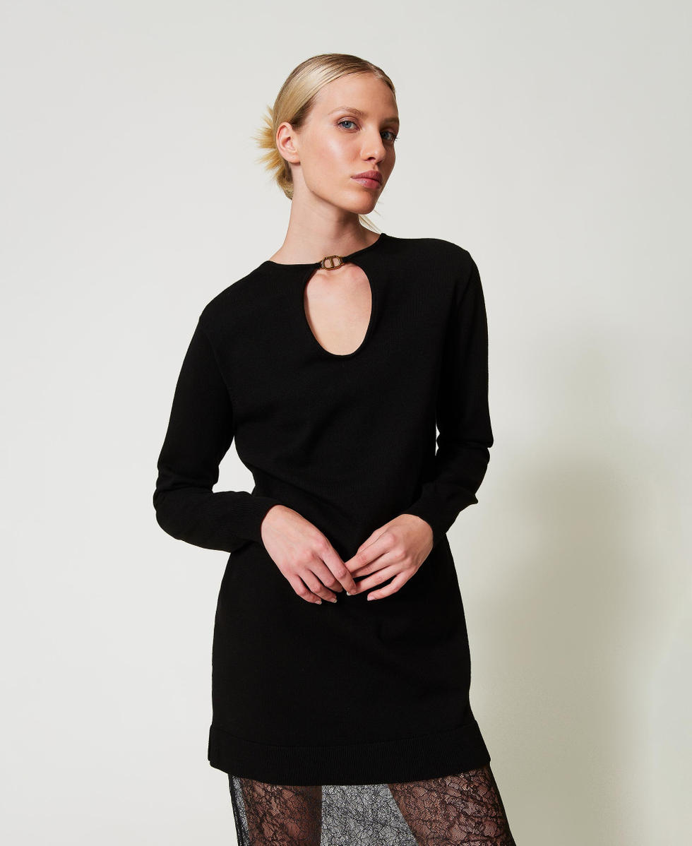 Short knit dress and lace skirt Woman, Black | TWINSET Milano