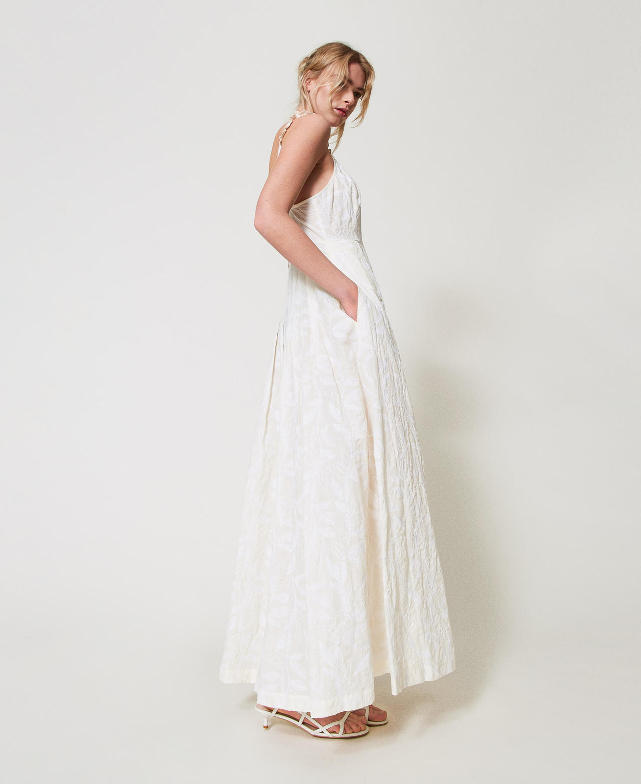 Long muslin dress with embroidery Sugar White Woman 251AP2520_00632_01