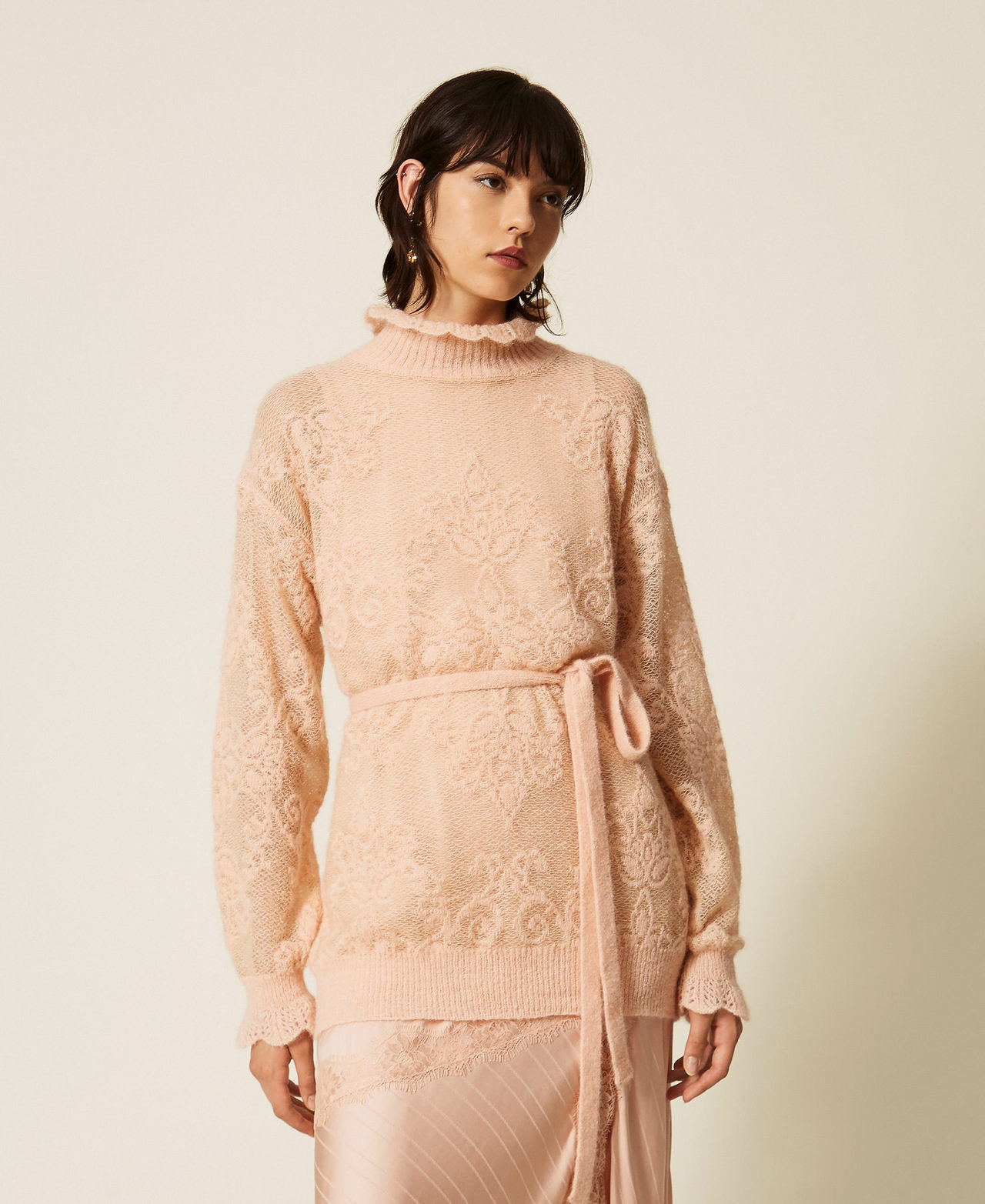Jacquard alpaca blend maxi jumper Peachy Keen Pink Woman 262TP3342_11947_02