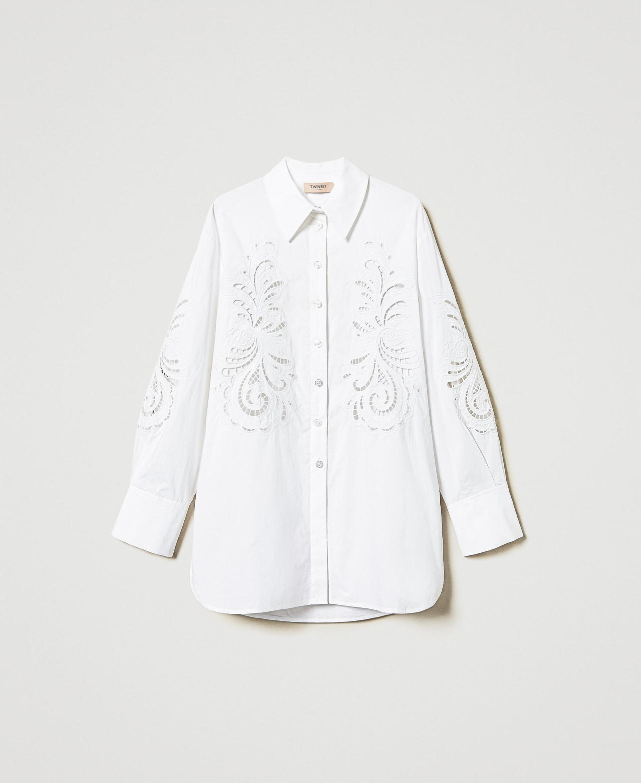 Camicia oversize in popeline con ricamo Bianco Donna 251TP2170_00001_0S