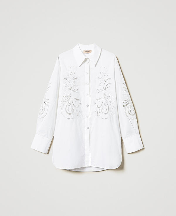 Oversized poplin shirt with embroidery