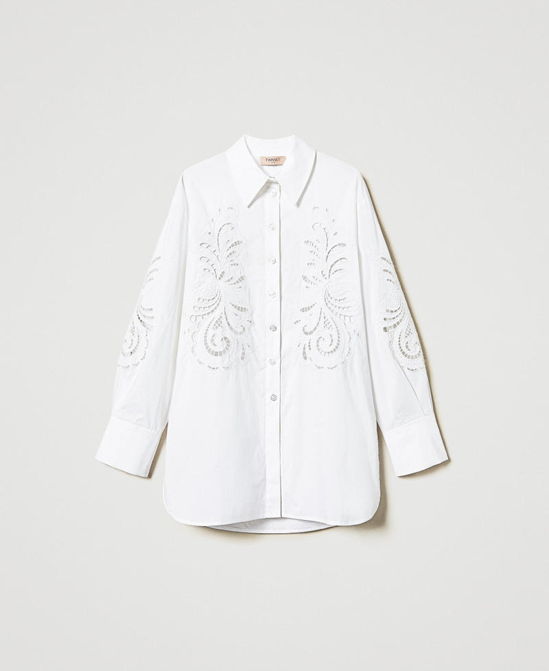 Camicia oversize in popeline con ricamo Bianco Donna 251TP2170_00001_S0