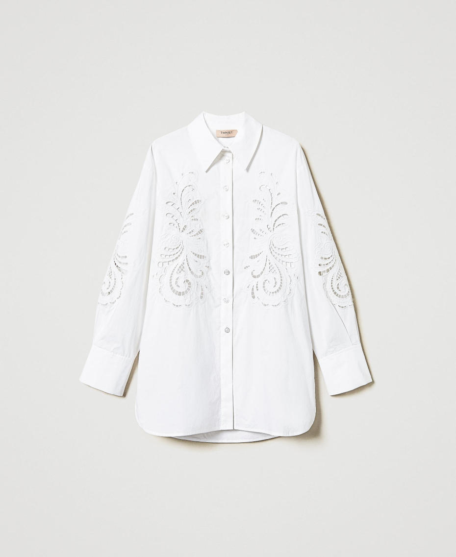 Camicia oversize in popeline con ricamo Bianco Donna 251TP2170_00001_S0