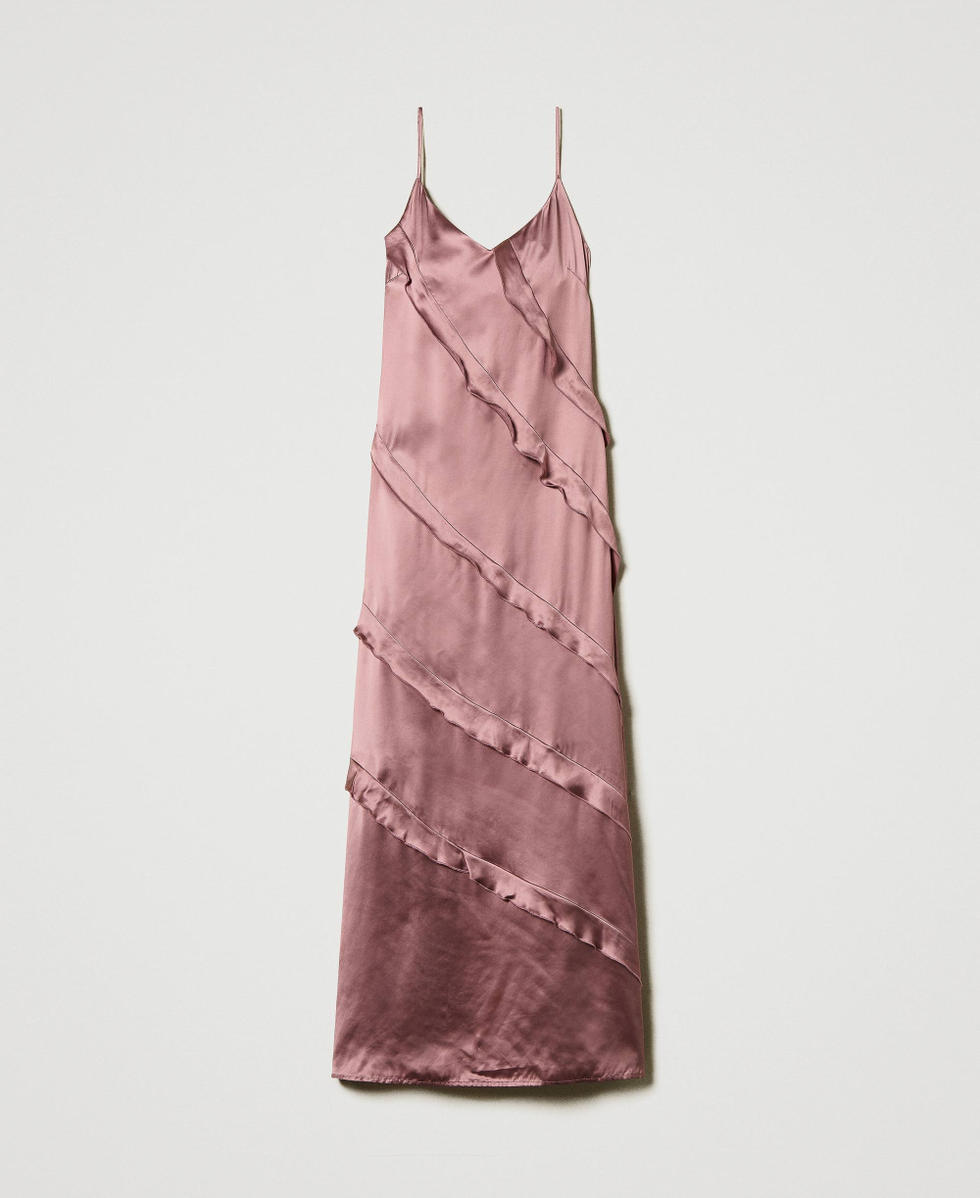 Abito lungo in raso con volant Rosa "Chocolate Ruby" Donna 242TT2431_11945_S0