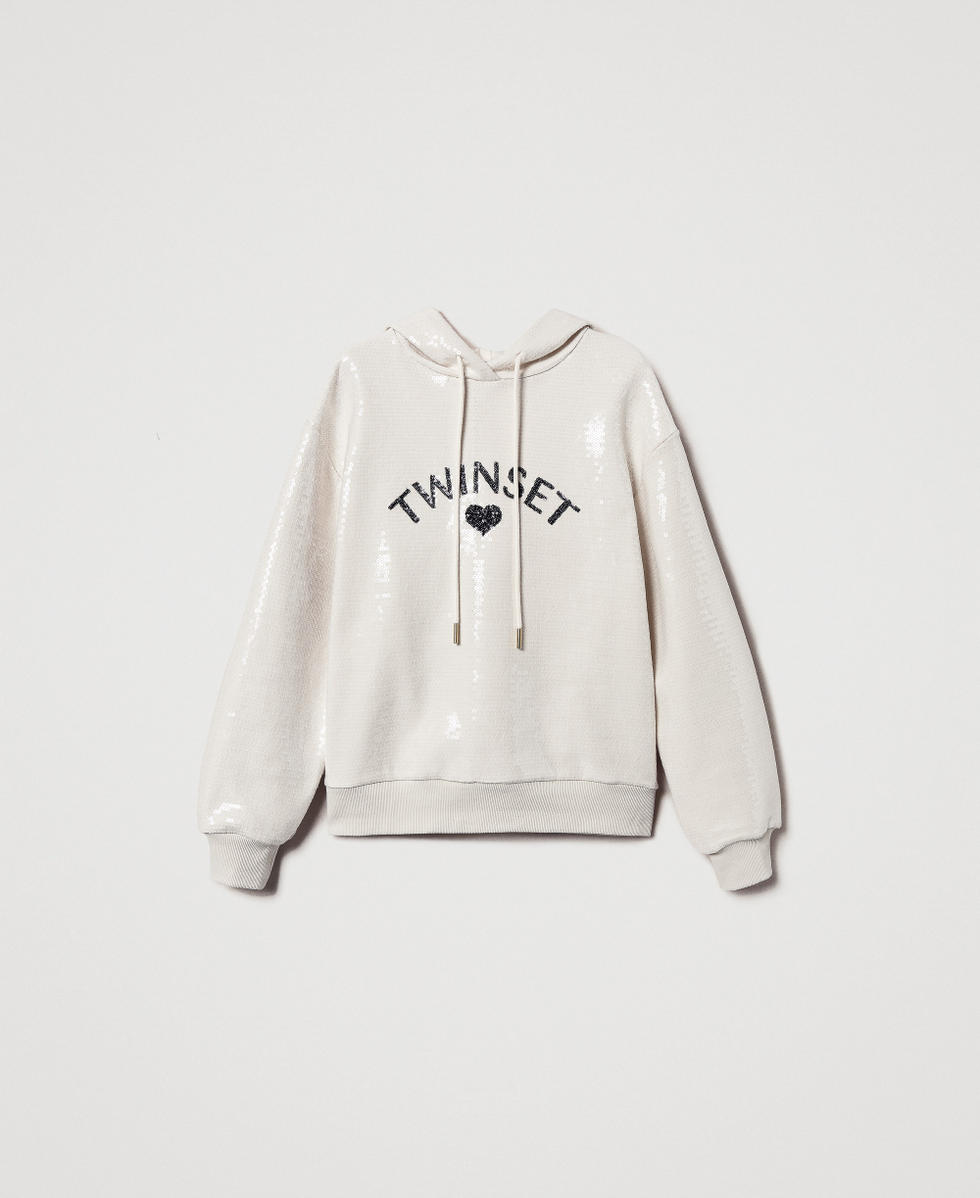 Sweat-shirt avec sequins all-over et capuche Beige Femme 251LL2SAA_00003_S0