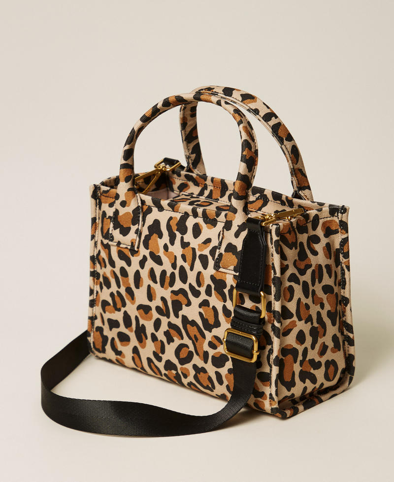 Borsa shopper in canvas animalier Stampa Maculata Donna 261TB7290_03537_03