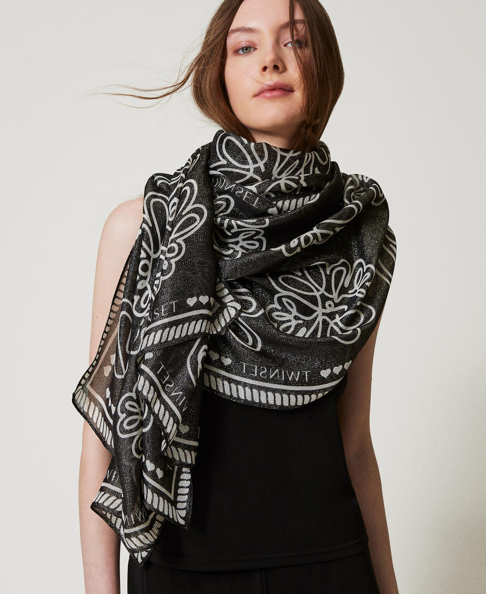 Scarf with lurex and print Black Woman 251LL5BDD_00006_T0