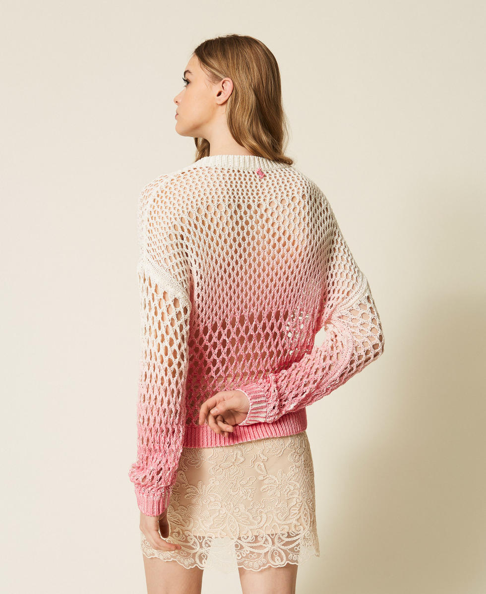 MYFO openwork jumper with gradual print Two-tone Snow White/Aurora Pink Woman 261AQ3030_13601_03