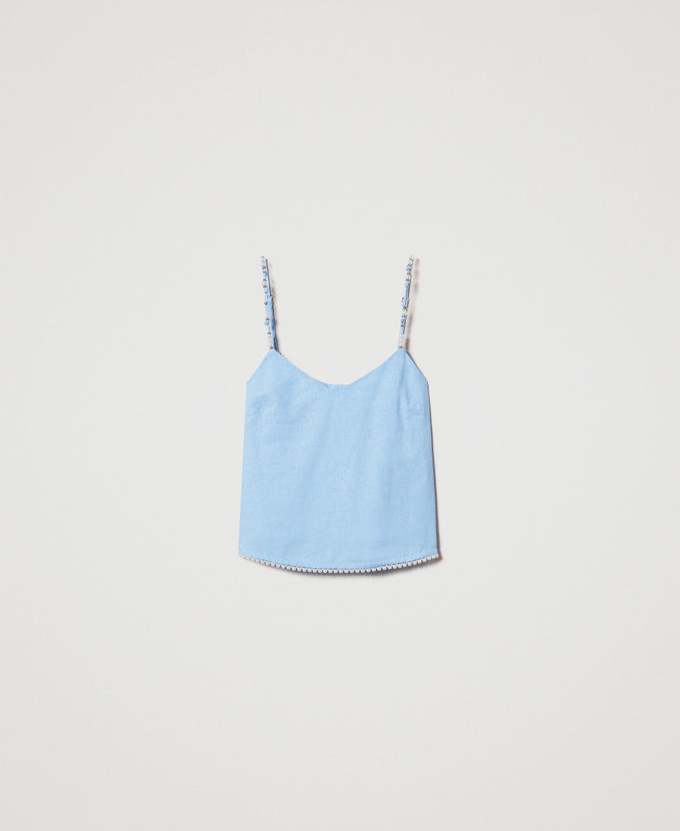 Top aus Leinenmischung mit Perlen "Blue Topaz"-Azur Frau 251LM2QDD_12106_S0