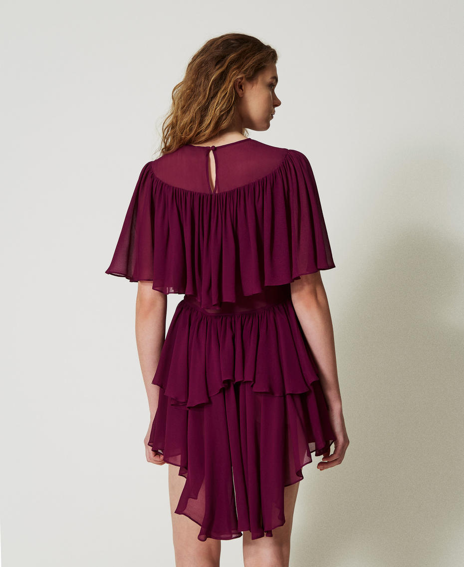 'Capri' short dress in georgette with ruffles “Red Plum” Purple Woman 251TS2072_05245_03
