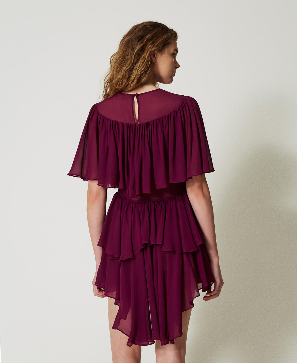 'Capri' short dress in georgette with ruffles “Red Plum” Purple Woman 251TS2072_05245_03