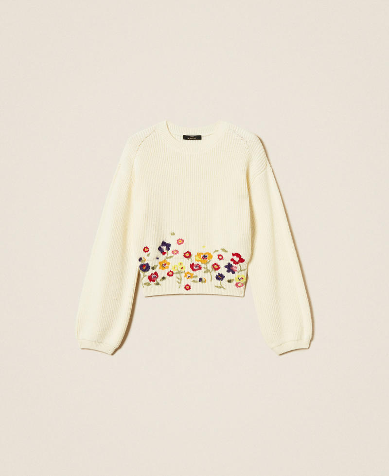 Pull cropped avec broderie Blanc Neige Femme 252AT3120_00282_S0