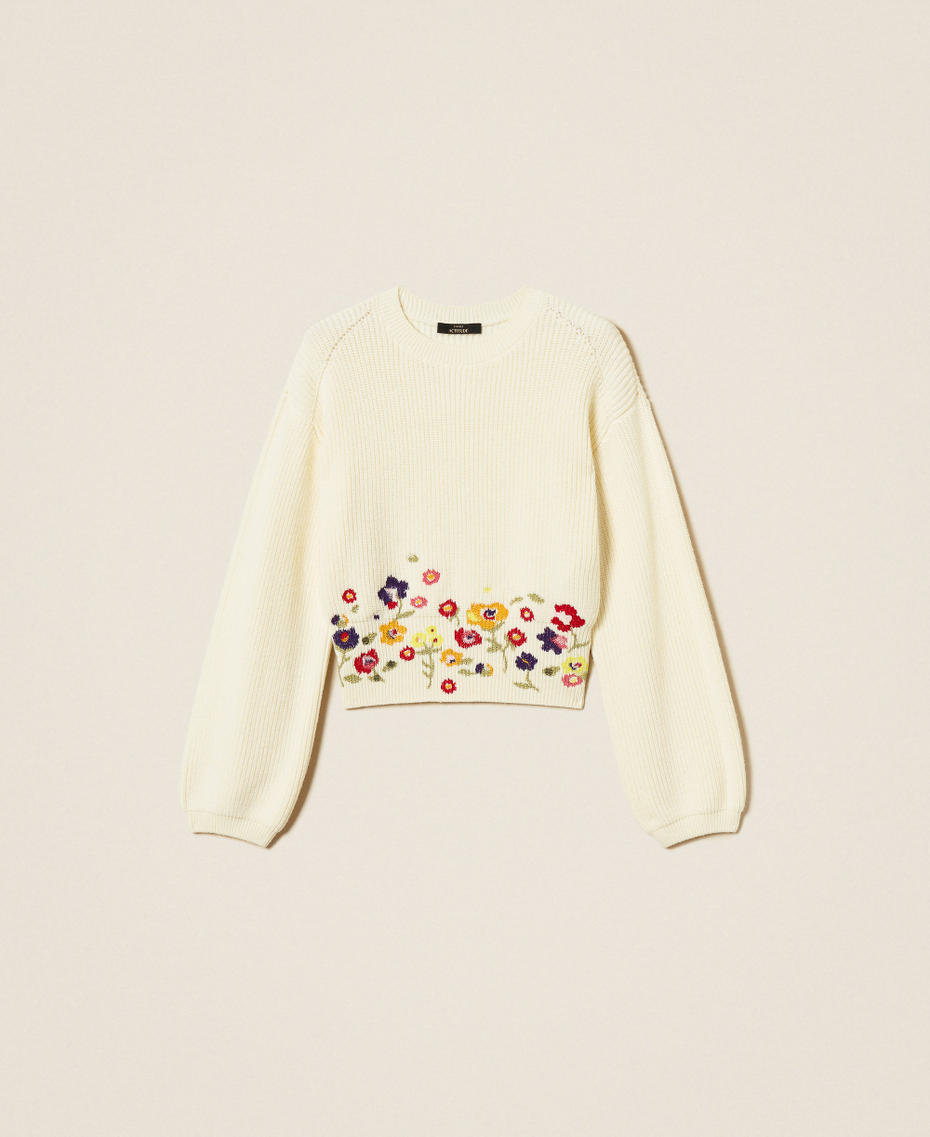 Pull cropped avec broderie Blanc Neige Femme 252AT3120_00282_S0