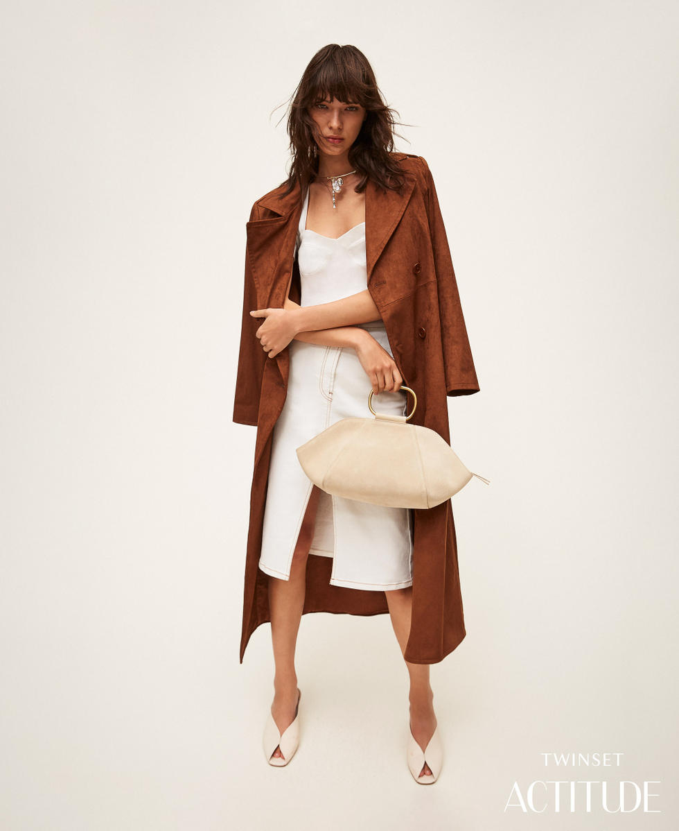 Suede trench coat with belt