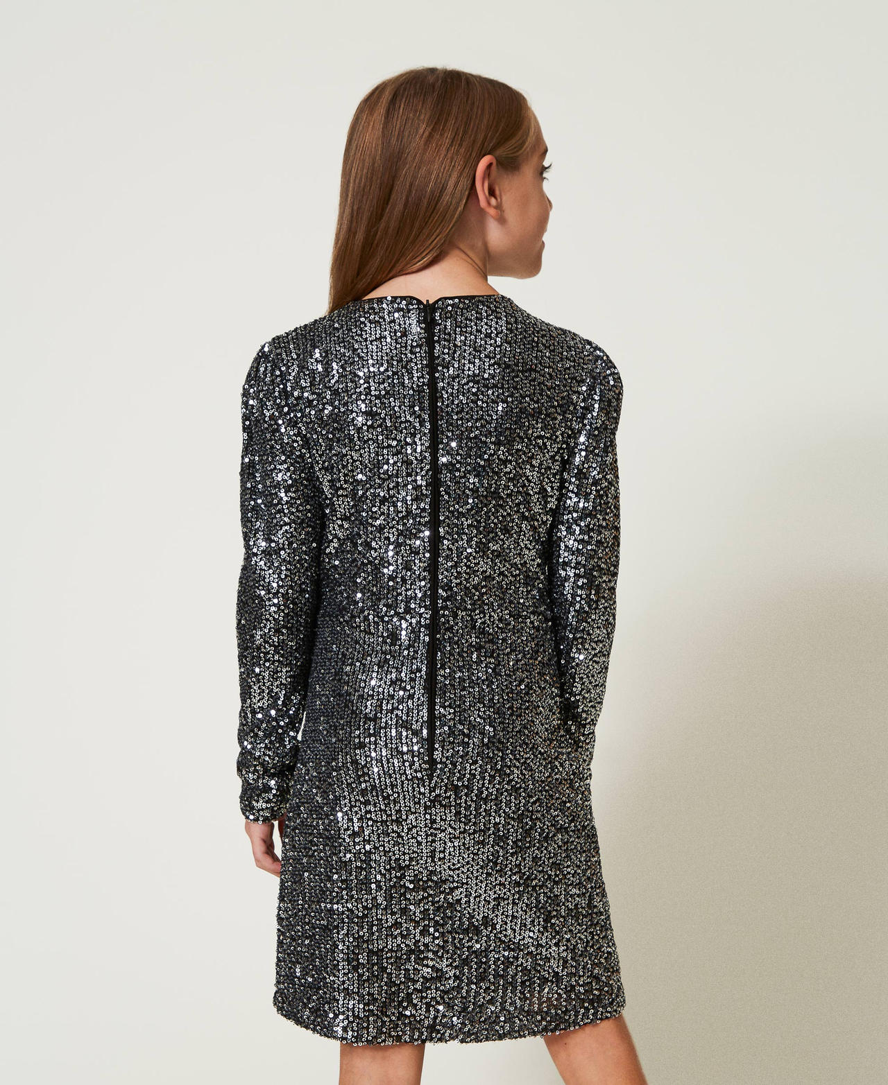 Short full sequin dress Metallic Gunmetal Girl 242GJ2352_11826_03
