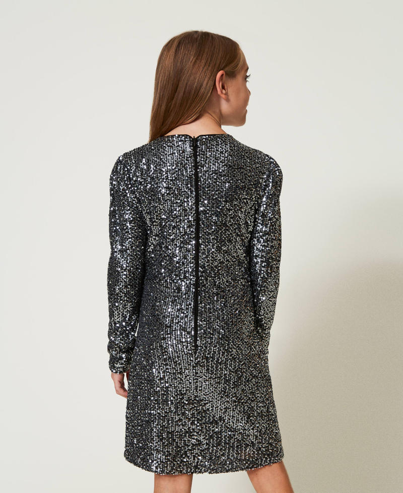 Short full sequin dress Metallic Gunmetal Girl 242GJ2352_11826_03