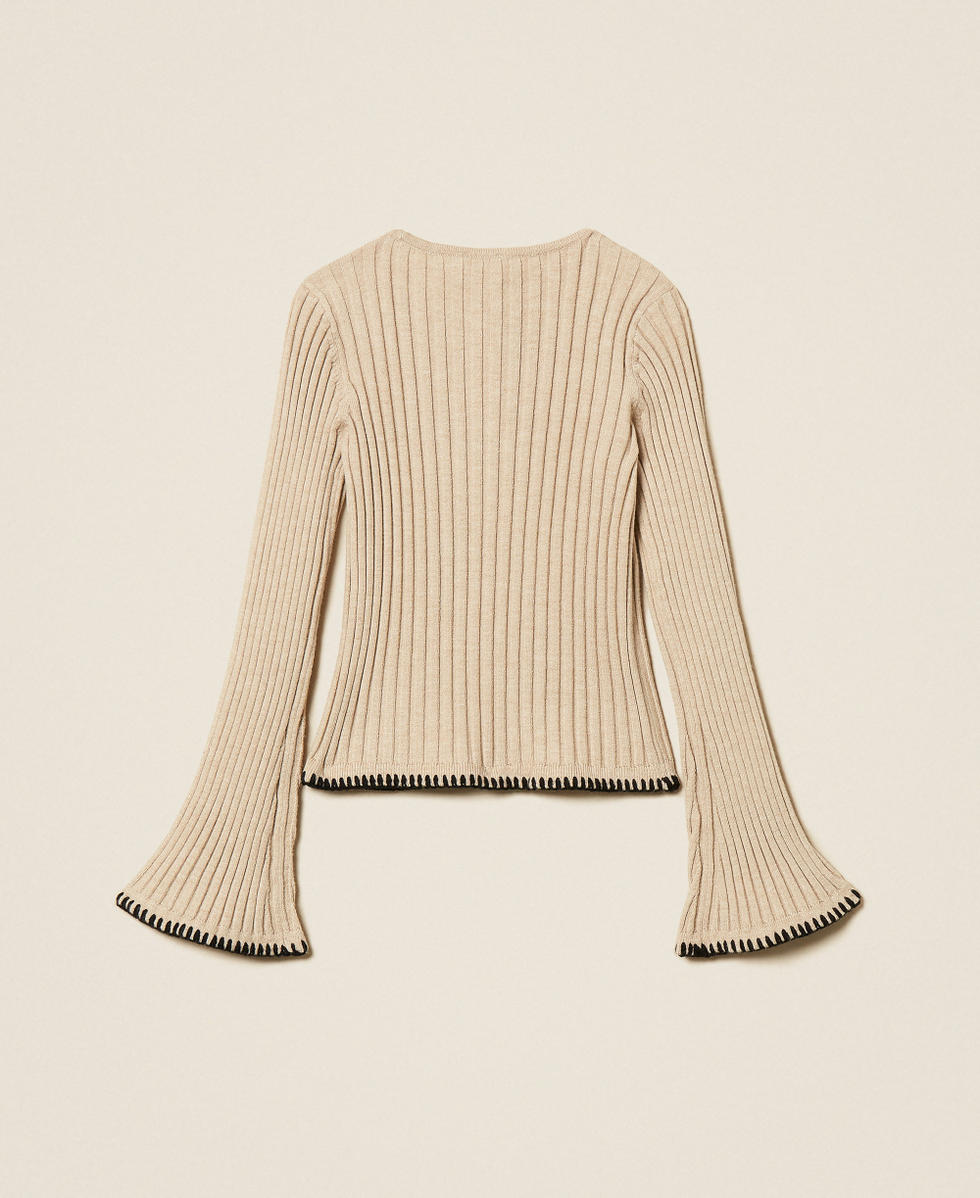 Pull c&ocirc;tel&eacute; pour fille avec broderie Beige &laquo;&nbsp;Biscuit&nbsp;&raquo; Fille 252GB3080_10884_S1